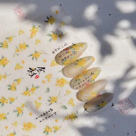 5D Embossed Yellow Nail Art Stickers Spring Flower Nail Stickers Chinese Style Design Floral Leaf Nail Decals Supplies Self Adhesive Sticker DIY Acrylic Nail Accessories