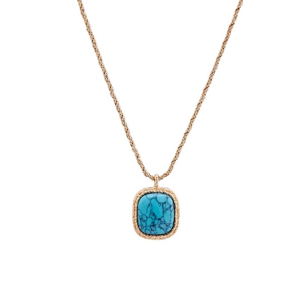 Sheplus Long turquoise square gold necklace, Brass, No Gemstone