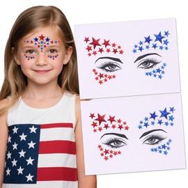 Totelux 4th of July Face Gems Stickers Red Blue Star Face Rhinestones Crystal Body Eye Jewels Temporary Tattoo for Adult Decoration Independence Day Party Costume Cosplay Makeup Accessory
