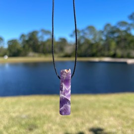 Crystal Stones Necklace - Women Healing Stone, Girls Choker, Men Spiritual Energy, Best Friend Gift, Mens Gifts, Purification Pendants, Cute Gemstone, Crystals Jewelry, Boho Hippie (Amethyst Chevron)