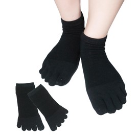 Chica Hurra Women's Socks, Ankle Length, 9.1 - 9.8 inches (23 - 25 cm), 5 Toe Socks, Same Color, 2 Pair Set, Toe Silk, Silk, Black