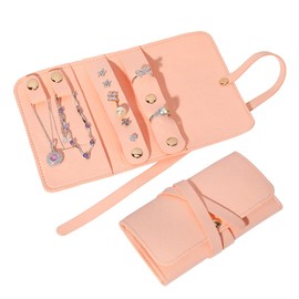 Rolin Roly Leather Jewelry Roll,Portable Jewelry Storage Travel Jewel Bag for Necklace Bracelets,Ring, Gifts for Women (Pink)