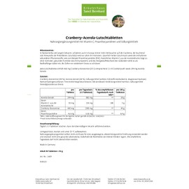 Sanct Bernhard Cranberry Acerola Lozenges with Vitamin C 90 Tablets