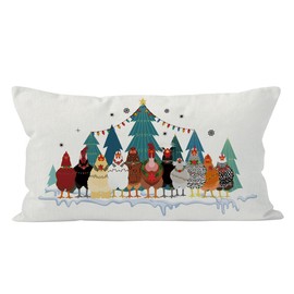 QGFM Christmas Chicken Throw Pillow Covers 20x12, Farmhouse Christmas Decor, Funny Christmas Chicken Xmas Pillow Covers for Couch Bed, Christmas Decorations for Living Room Bedroom Home