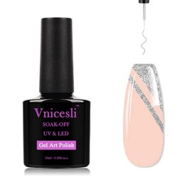 Vnicesli Glitter Silver Gel Polish Nail Art Gel Liner, Glitter Gel Nail Polish Gel Paint for Nails Art Built Thin Nail Art Brush in Gel Pens Soak Off Liner Painting Polish for Christmas Nail Manicure