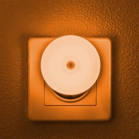 LED Night Light with Motion Sensor Amber Night Light Socket Motion Active Sensor for Bathroom, Bedroom, Kitchen, Hallway, Small and Slim, Energy Efficient, Compatible, Round, Pack of 2