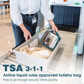 HELZOI TSA Approved Toiletry Bag, Clear Makeup Bags with Handles, Quart Size, Clear Toiletry Bags, Clear PVC Cosmetic Bags for Women and Men, Carry On Luggage for, Til Blue