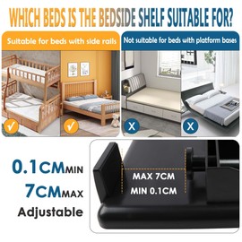 Lacusmall Hospital Bed Shelf, Bunk Bed Shelf, Night Trays, Night Shelf for Bed with Cable Management, Dessert Shelf, Clip for College (White)