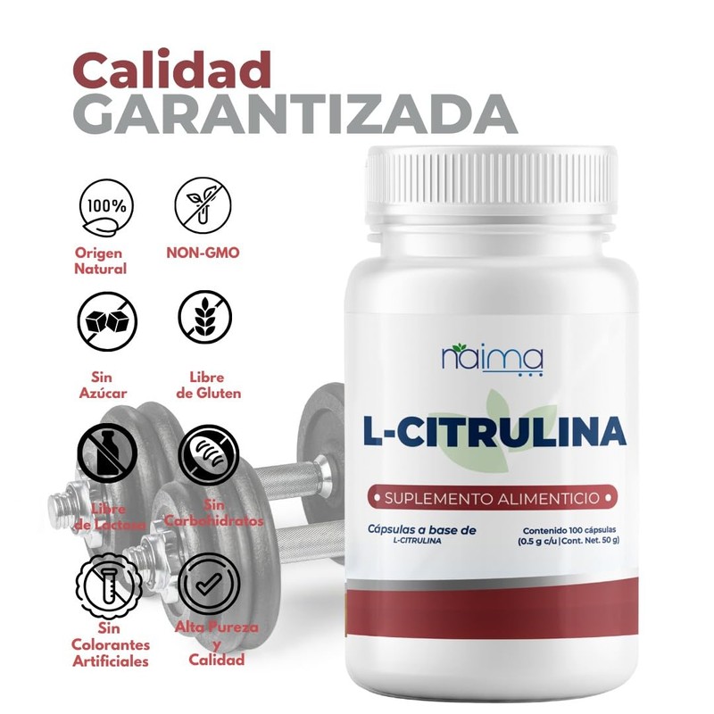 L- Citrulina 100 cápsulas - 1000mg por porción- Ingredientes Naturales