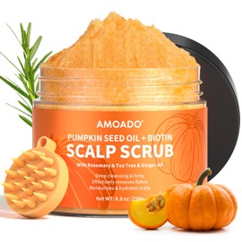 Scalp Scrub, Pumpkin Seed Oil Scalp Exfoliator With Biotin & Rosemary, Sulfate Free Scalp Detox for Itchy Scalp & Dandruff & Buildup Removal & Hair Growth, Hair Scrub with Scrubber