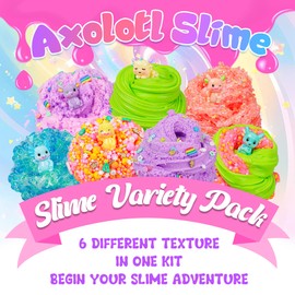 Joytry Axolotl Slime Kit 6×100ml (20oz Total) - Slime Variety Pack with Different Textures & Axolotl Charms, Glow in The Dark Slimes, Crunchy Slime, ASMR, Birthday Party Favor, Axolotl Fidget Toys