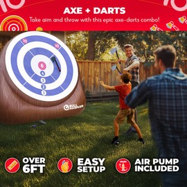 SWOOC Games - Bull Hawker™ | Giant Axe Darts (Over 6ft Tall) w/ 15+ Games | Axe Throwing Game for Backyard w/Air Pump | Outdoor Games for Adults and Family | Carnival Games | Throwing Axe Yard Games