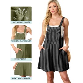 IWOLLENCE Jumpsuit for Women Summer Wide Leg Overall Shorts Adjustable Straps Maternity Jumpsuit with Pockets Black Stripe 2XL