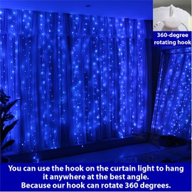 HXWEIYE 300LED Blue Fairy Curtain Lights, 3mx3m USB Powered 8 Modes Window Fairy String Lights with Remote Timer Adjustable Brightness for Bedroom, Indoor, Outdoor, Weddings, Party, Decorations