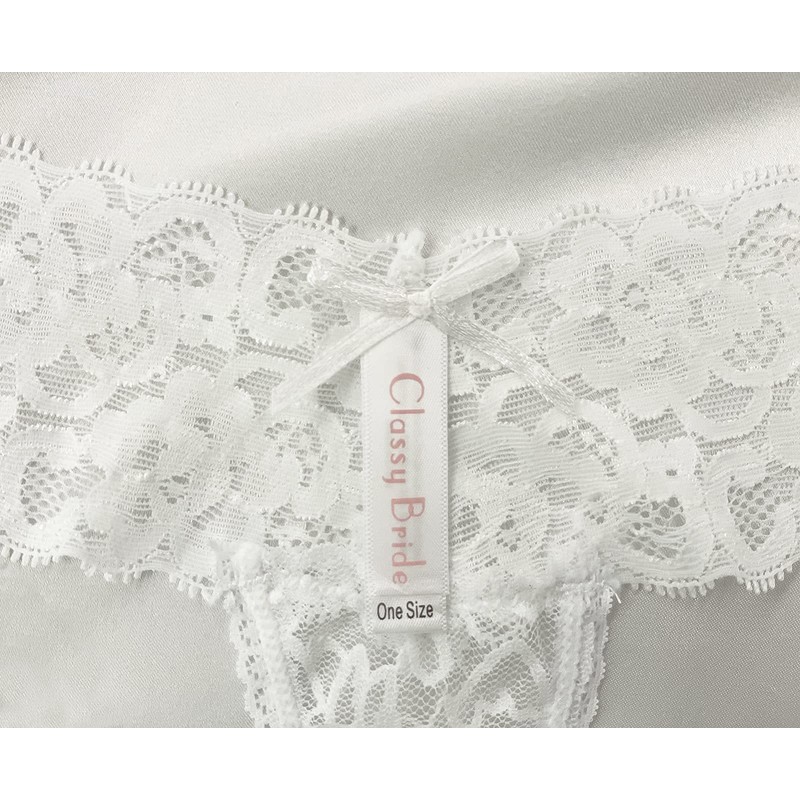 Classy Bride - Tanga de encaje para novia, Blanco, azul,