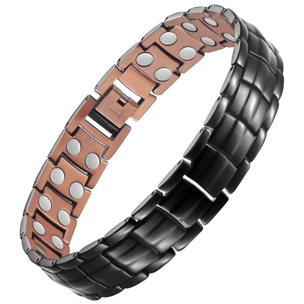 Feraco Men's Copper Magnetic Bracelet Elegant 99.99% Solid Copper Bracelets with Double-Row Strong Magnets, Magnetic Field Therapy Jewelry (Black)