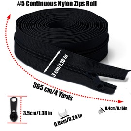 Nastro con cerniera in nylon #5 per cucito: LHZHLE rotolo continuo da 4 iarde di cerniere lunghe blu navy per tappezzeria