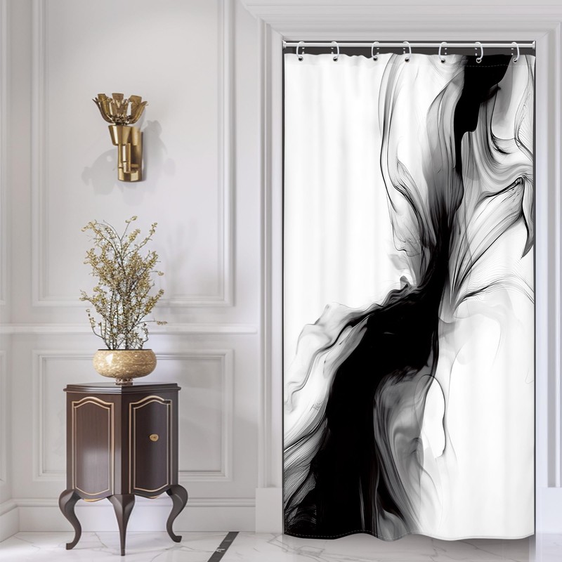 Cinbloo Black and White 54Wx78H Shower Curtain Marble Abstract Modern