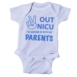 Ink Trendz® Peace Out NICU I'm Going Home with My Parents- Miracle Baby- NICU Baby Onesie® One-Piece Bodysuit (0-3 Months, Blue)