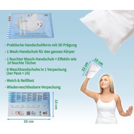 ZVG zetMedica Moist Wash Gloves, 24 Moist Washcloths, Disposable Wash Cloths for Bedridden Patients Camping Festival Hiking