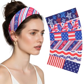 AWAYTR 6Pcs Wide Headbands for Women Non Slip Soft Elastic Hair Bands for Women's Hair for Workout Sports (Flag Print, Standard)