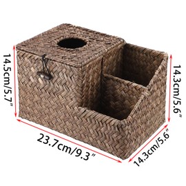 BTSKY Household Seagrass Facial Tissue Box With Two Side Storage Pockets (Coffee)
