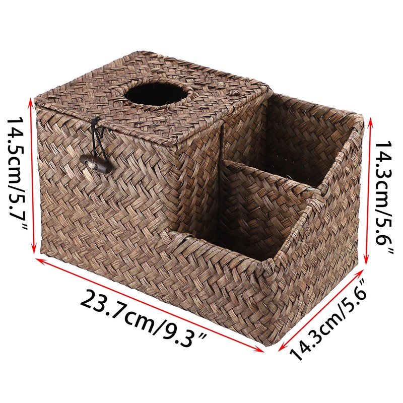 BTSKY Household Seagrass Facial Tissue Box With Two Side Storage