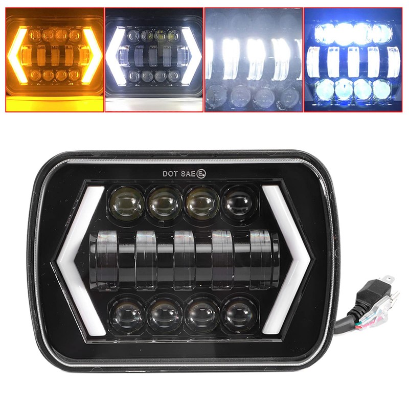 Qiilu Car Headlight, 5x7in Headlight LED Square Light High/Low Beam