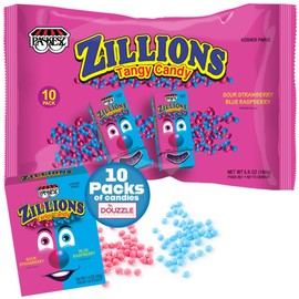 DOUzzle Zillions Tangy Candy, Sour Strawberry & Blue Raspberry (10 Count, Pack of 1) Individually Wrapped Candies, Birthday Party Favors, Goodie Bags Stuffers, Pinata Filler - Kosher Parve