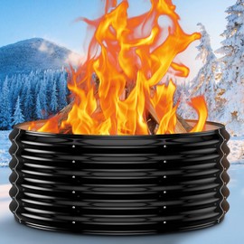 17''Tall Firepit Ring for Outside - 32IN Heavy Duty Round Wood Burning Fire Pits &Outdoor Fireplaces,High Heat Resistant,Galvanized Steel Metal Bonfire Pit Portable for Camping,Backyard,Beach