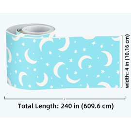 FLFK Wallpaper Border - Moon and Stars Wall Borders Peel and Stick Decal Blue Trim Tape 4" x 240"