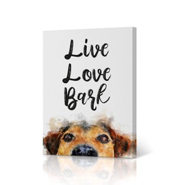 Cute Dog Face and Live Love Bark Quote Canvas Print Watercolor Paint White Background Canvas Wall Art Animal Wall Art Home Decor Ready to Hang- Made in USA- 28x19 inches