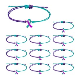 MOSOTECH 10 Pcs Suicide Prevention Awareness Bracelets with Independent Small Package of Each Piece, Adjustable Cord Purple Teal Ribbon Braided Bracelets for Women Men, Charity Campaign Supplies, One