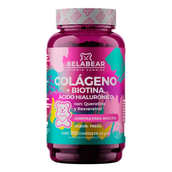 Belabear Colágeno + Biotina Y Ácido Hialurónico 100 Gomitas Sabor