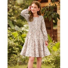 Tween Girls Fall Dresses Size 10-12 White Long Sleeve Tiered Casual Birthday Floral Casual Holidaydress