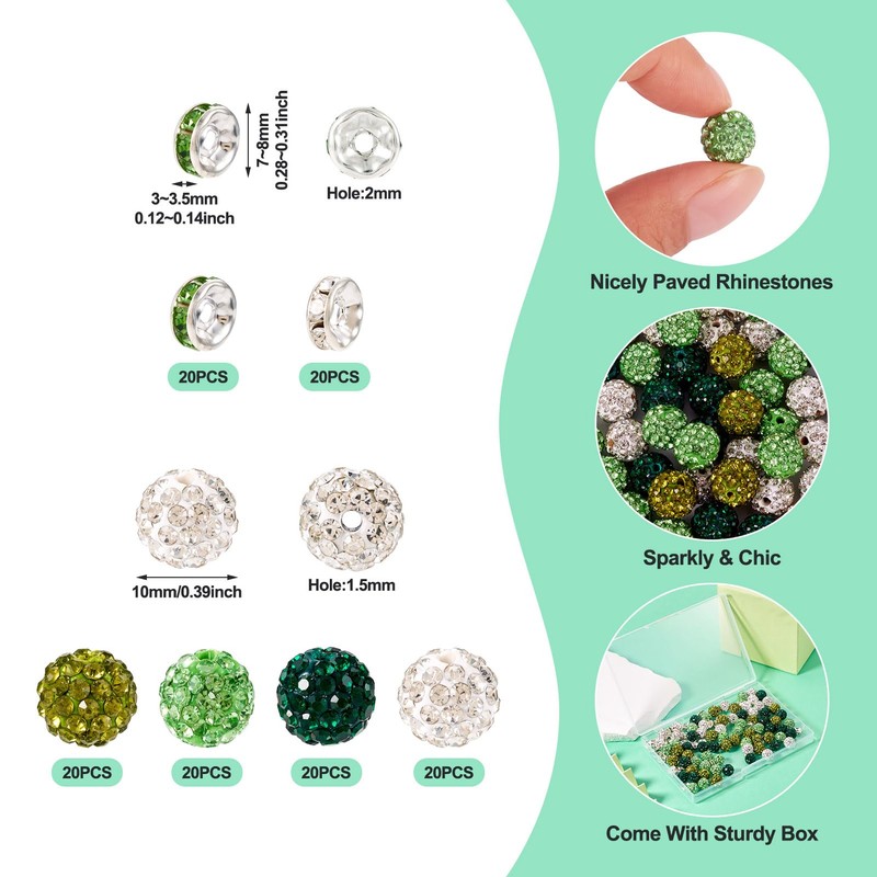 FASHEWELRY 120pcs 10mm Sparkle Green Rhinestone Beads for St. Patrick's