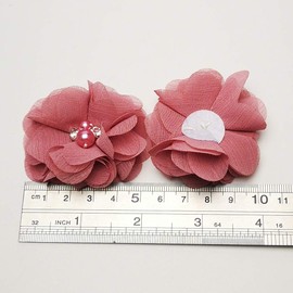 Chenkou Craft Pac.k of 12pcs Chiffon Flowers Ribbon Bows W/Beads 2-3/8" (60mm) Appliques Wedding Decor Bulk Lots (Lt. Mauve)