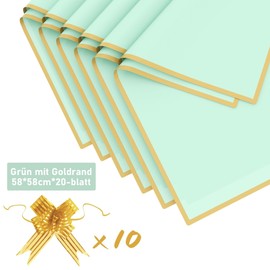 20 Sheets Bouquet of Wrapping Paper - Waterproof Wrapping Paper, Flower Paper with Ribbon, Floral Paper for Gift Wrapping, Flowers, Arts and Crafts (Green, 58 x 58 cm)