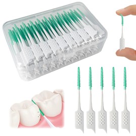 Púas de hilo dental de silicona suave, cepillo interdental para dientes, cepillo interdental desechable, adecuado para limpiar la salud de los dientes (verde, 160 unidades)