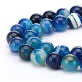 1 Strand Adabele AAA Natural Banded Blue Agate Healing Gemstone Round Loose Beads 8mm Gem Stone Spacer (43-46pcs) for Jewelry Craft Making GC12-8
