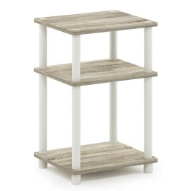 Furinno Just 3-Tier Turn-N-Tube Engineered Wood End Table in Sonoma Oak/White