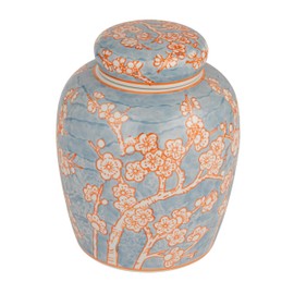 Creative Co-Op Decorative Ceramic Ginger Jar with Lid, Blue and Orange