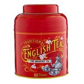 New English Teas Vintage Victorian Tea Caddy with 80 English Teabags (Red)