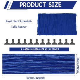 4 Pack 120 Inch Royal Blue Cheesecloth Table Runner Boho Rustic Gauze Sheer Romantic 10 FT Long Cheese Cloth Table Runner for Bridal Baby Shower Wedding Party Birthday Holiday Home Easter Decor