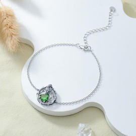 LONAGO Crow Bracelet for Women 925 Sterling Silver Raven with Heart Cut Birthstone Link Bracelet for Mother's Day Gifts (May)