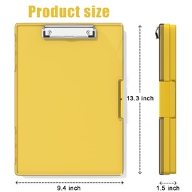 Hongri Clipboard with Storage, Yellow 8.5 x 11 Folder Nursing Side Opening, Heavy Duty with Dual Compartment, Dry Erase Clear Cover, Smooth Writing for Teachers, Classroom, Office & School Supplies
