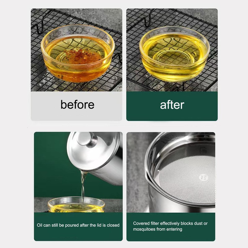 Bacon Grease Container Stainless Steel High Temperature Resistance Oil Strainer