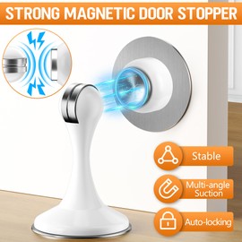 2 Pack Magnetic Door Stoppers, Stainless Steel Magnetic Door Stop, Wall & Floor Mounting No Drilling Door Stop with 3D Adhesive Tapes Keep Door Open, White