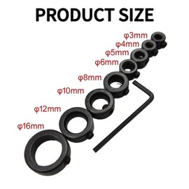 8 PCS Step Drill Bit Depth Stop Collar Ring Positioner Locator, Woodworking Positioning Depth Limiter 3 4 5 6 8 10 12 16mm with Hexagon Wrench Spacing Ring Set for Consistent Drilling (Black)