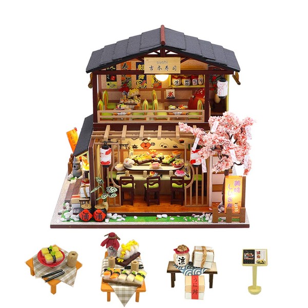 Flever Dollhouse Miniature DIY House Kit Creative Room with Furniture for Romantic Valentine's Gift (Gibon Sushi)